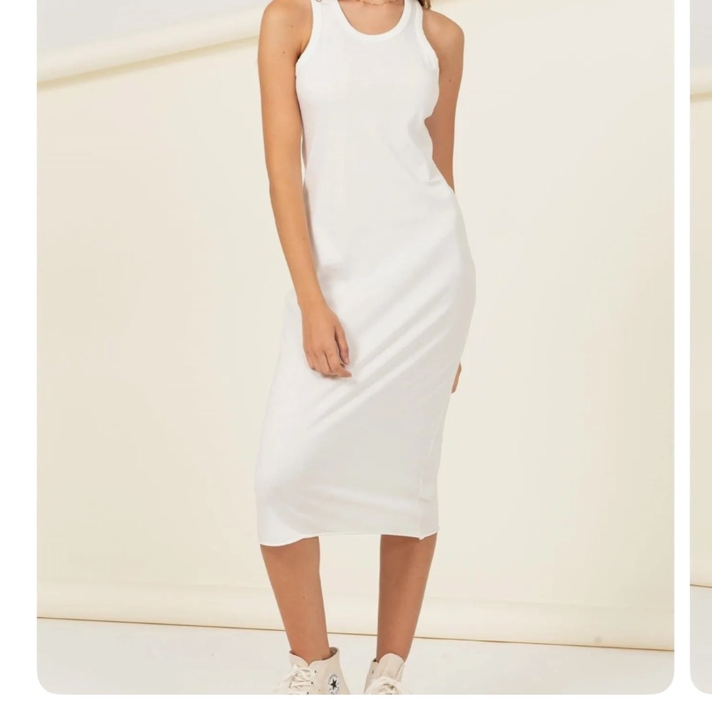 COPY - Double Zero White Tank Midi Dress Cotton Racer Back Sleeveless Body-con